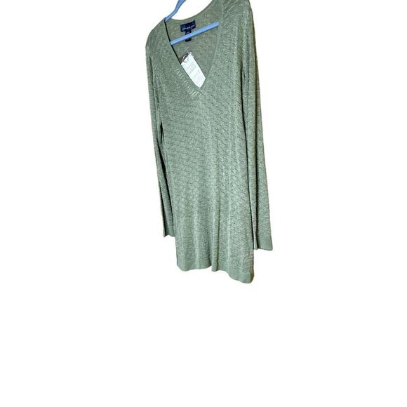 Susan Graver size large NEW tunic sweater sage green gold thread loose knit - Picture 2 of 10